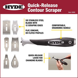 Hyde 10450 Quick Release Contour Scraper 6 Stainless Steel Blades